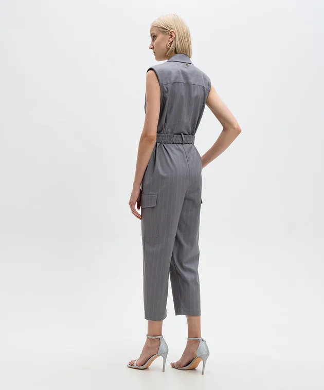 Twinset Gray double-breasted jumpsuit in a stripe with a logo