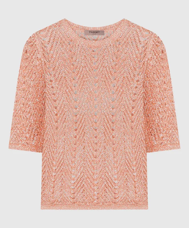 Twinset Orange openwork jumper with lurex