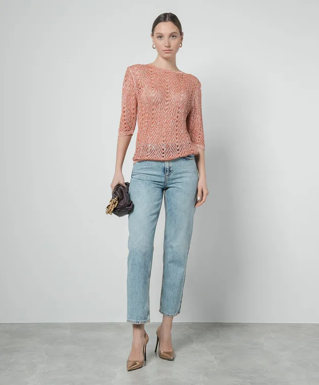 Twinset Orange openwork jumper with lurex