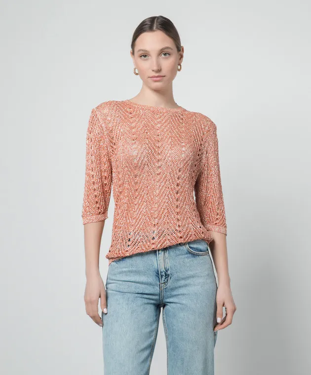 Twinset Orange openwork jumper with lurex