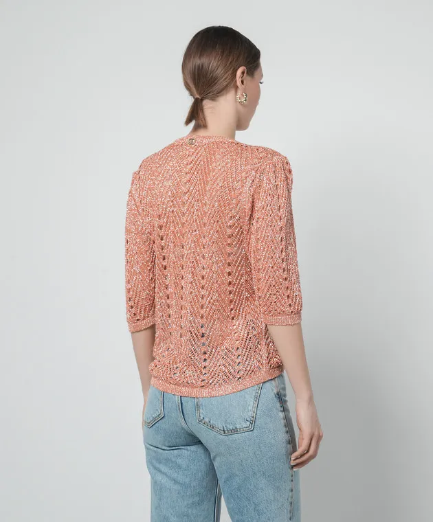 Twinset Orange openwork jumper with lurex