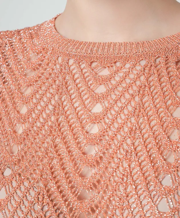 Twinset Orange openwork jumper with lurex