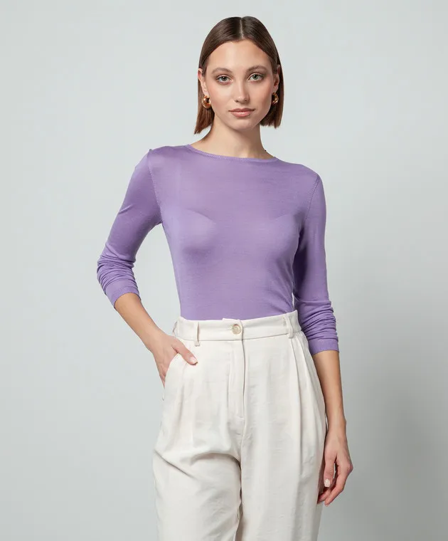 Twinset Purple silk jumper with logo pattern