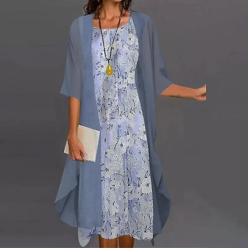 Vestido bohemio de mujer con cardigan casual floral estampado de dos piezas